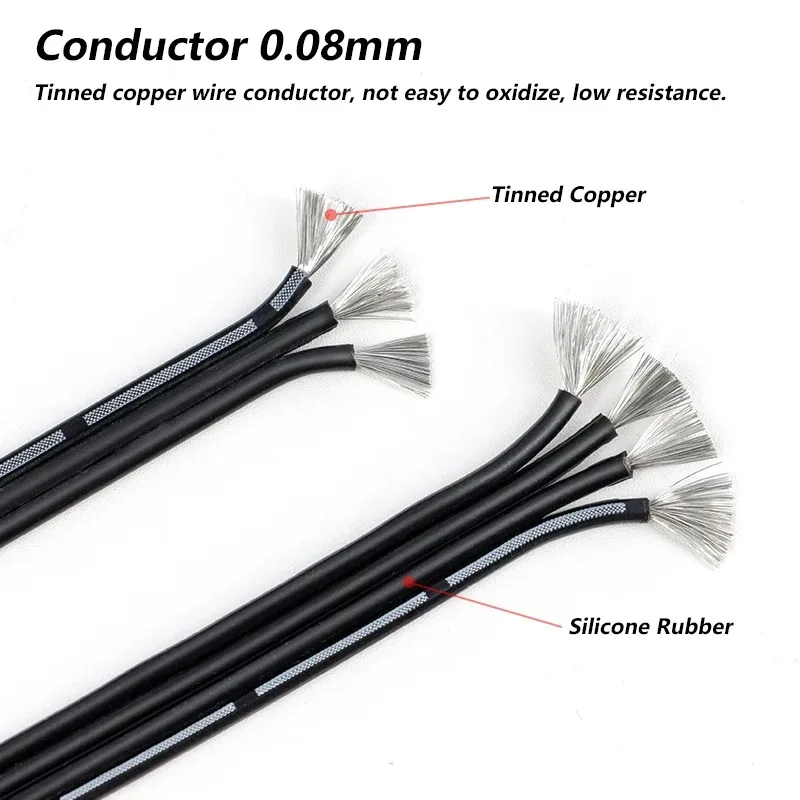 2 ~ 50m High Temperature Silicone Parallel Wire Super Soft Multi Core 2P/3P/4P/5P/6P/8P/10P/12P/14P Fexible Tinned Copper Cable