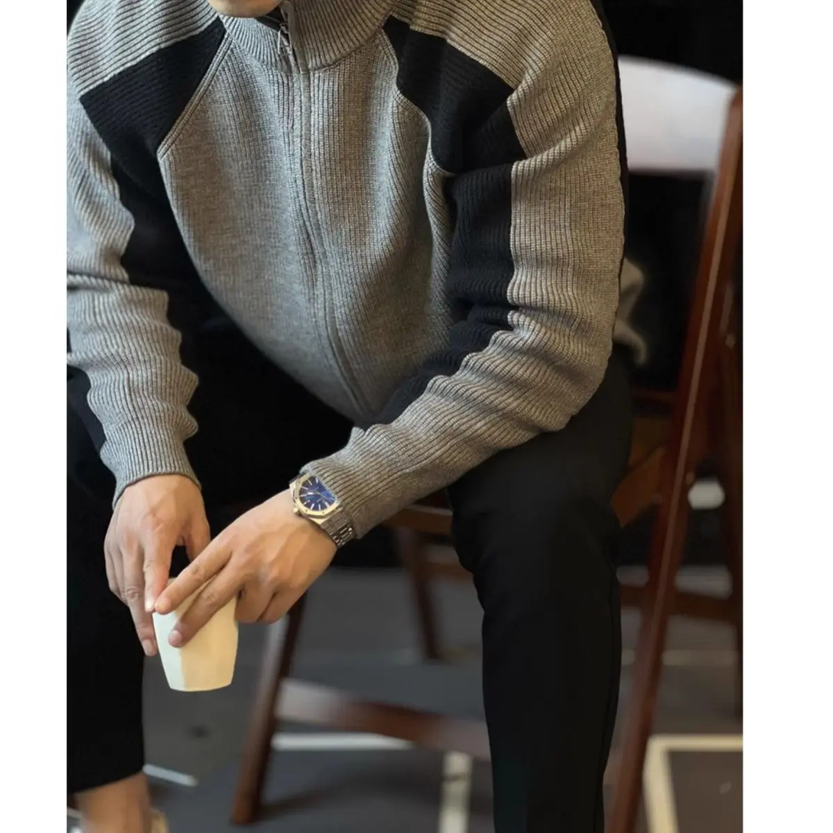 Luxury Autumn Winter Knit Cardigan Men Clothes Zipper Jacket Business Casual Sweater Patchwork Warm Long Sleeve Outerwear Tops