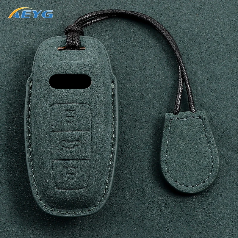 Leather Car Key Case Cover Shell Fob For Audi A6 A7 A8 E-tron Q5 Q8 C8 D5 Golden Edge Keyless Holder Fob Keychain Accessories