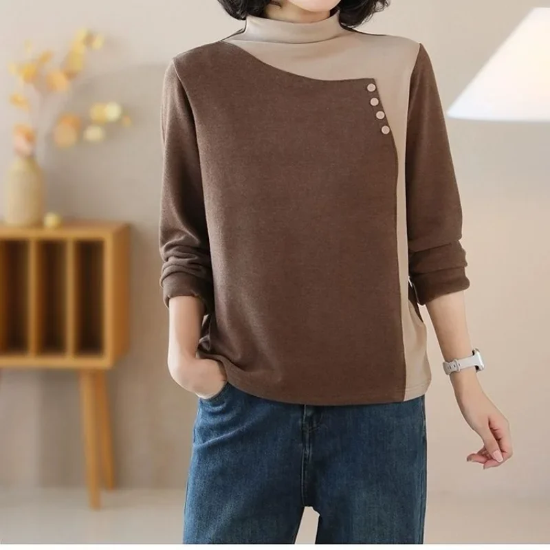 2023 Autumn/Winter New Half High Collar Versatile Loose and Slim Underlay Shirt Korean Version Casual Comfortable Leisure Tops