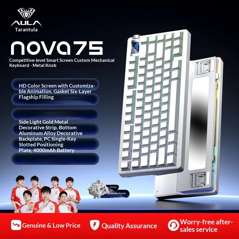 AULA New Mechanical Keyboard 75 Key Custom Tri Mode Wireless Bluetooth 1 14 Inch Hd Screen High Appearance Gaming Office Esports