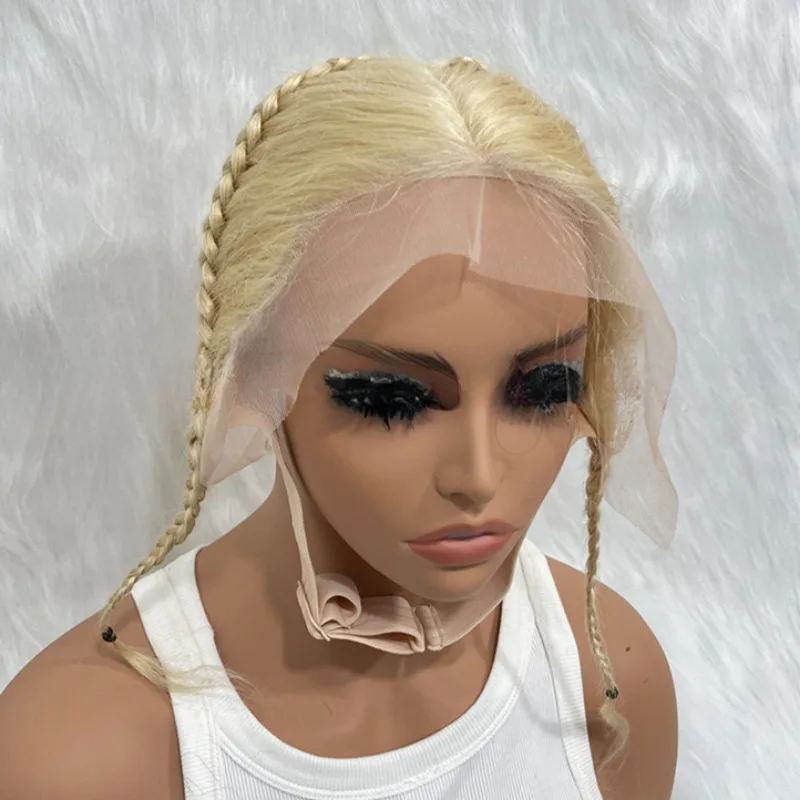 13x4ブロンド613レースフロント、編み込み付き人毛ミドルパート、生え際処理済み、密度150%、ブラジル産バージンヘア、10～12インチ