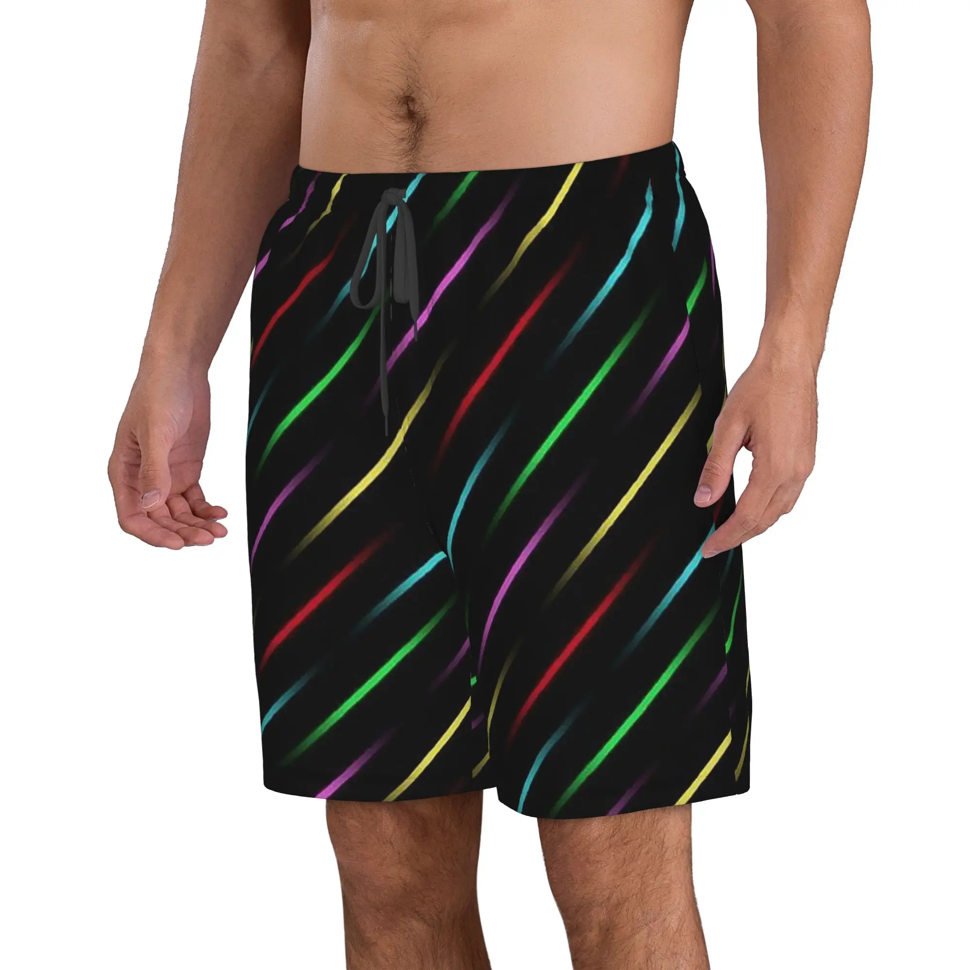 Printed Rainbow Stripes Trunks Beach Board Shorts Casual Quick Dry Swimming Summer Men Pants