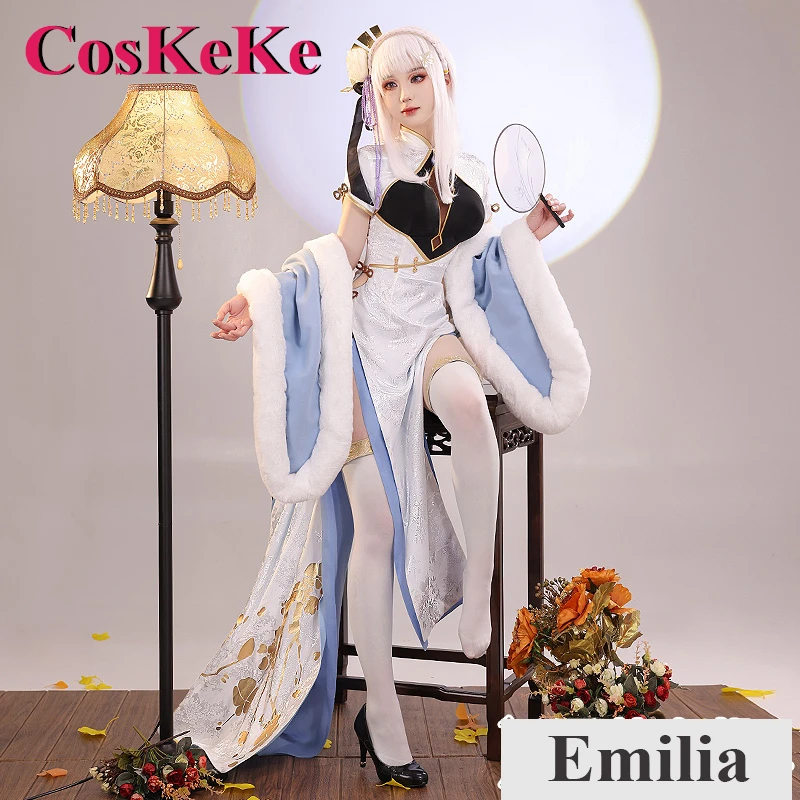 CosKeKe Emilia/Rem Cosplay Anime Re:Life In A Different World From Zero Costume Sweet Gorgeous Cheongsam Role Play Clothing S-L