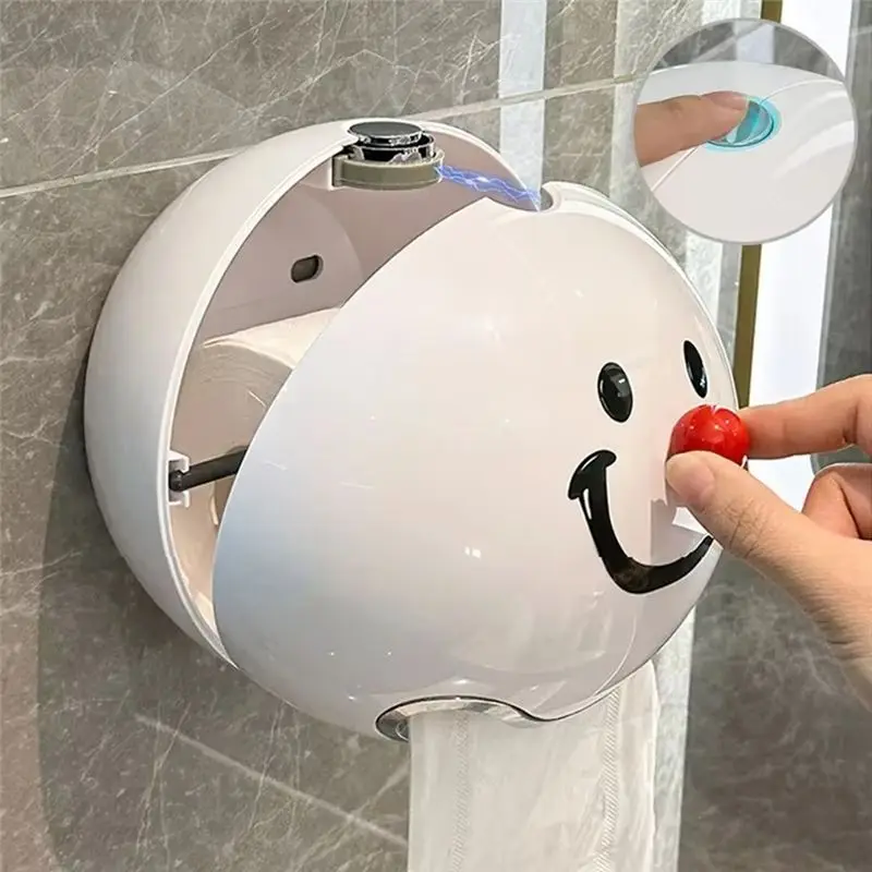 AEE4-Smiling Face No Punching Toilet Paper Box Wall Mounted Toilet Tissue Box Toilet Rolls Paper Suction Paper Box