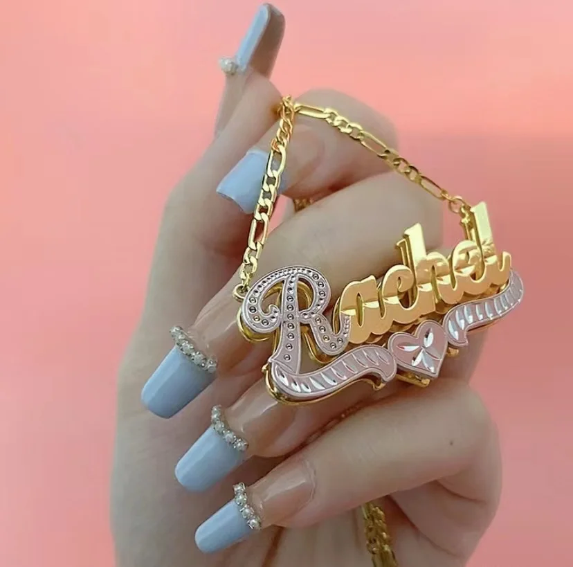 Custom 3D Nameplated Necklace Personalized Stainless Steel Jewelry Double Plated Pendant  For Women Men Gifts