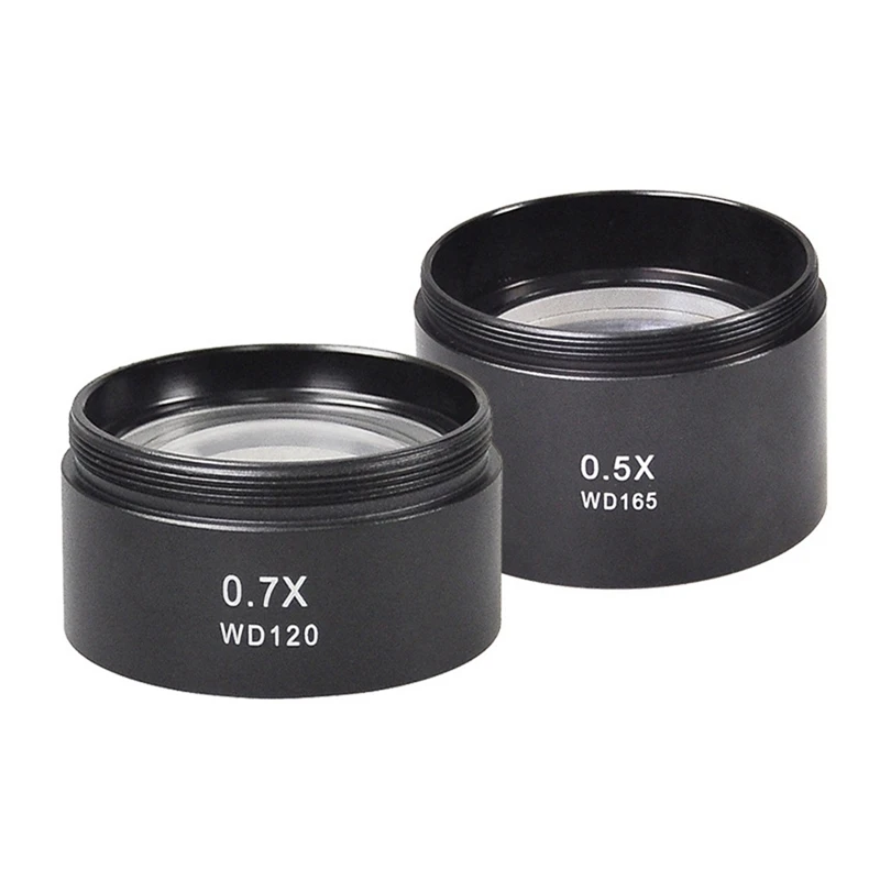 The FGHGF-WD165 0.5X 0.7X WD120 Microscope Glass Lens Barlow Lens Mounting Thread Microscopio Camera Objective Lens