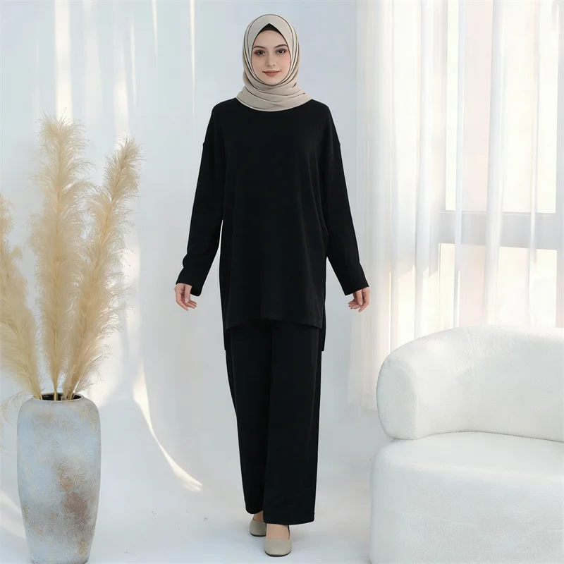 

Комплект из 2 предметов: вязаный свитер и юбка для женщин, мусульманский наряд, топы, свитер, юбка, осенне-зимний комплект для Рамадана, дубайский костюм, исламская одежда, абайя