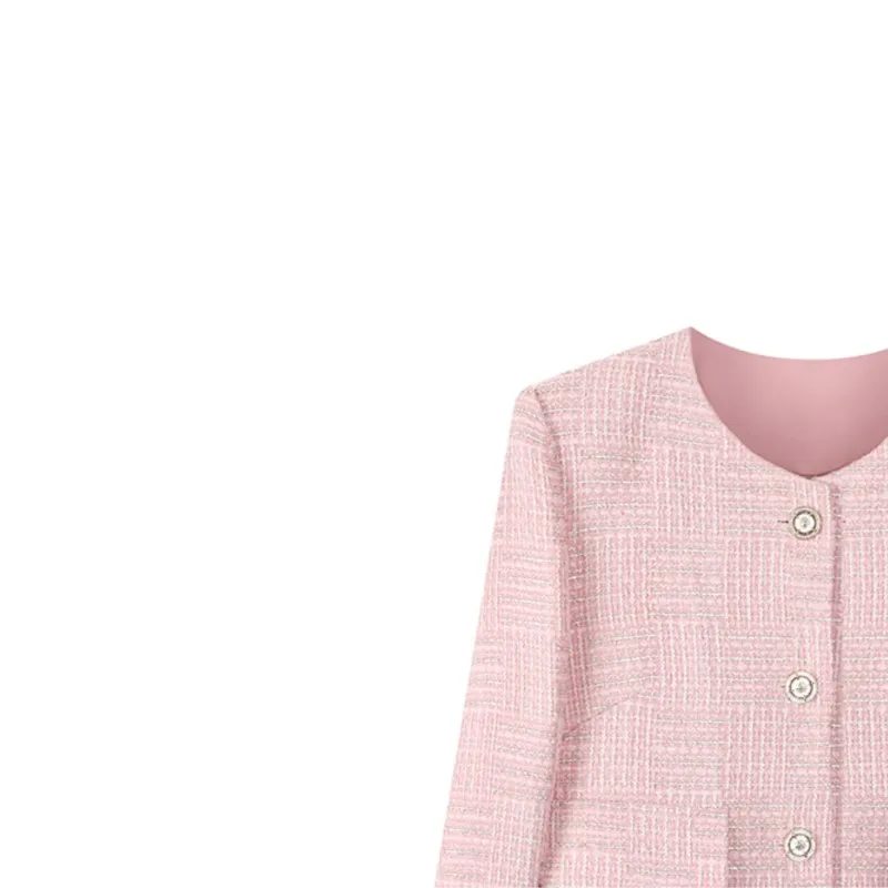 Pink Little Fragrance Jacket Spring/Fall women's braided tweed top