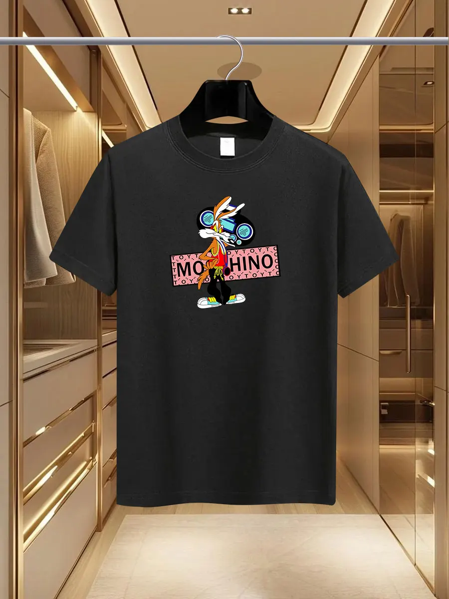 

Summer Men's T Shirt Luxury Fashion MS Brand Cartoon Rabbit Print T-shirt Pure Cotton Round-neck Casual Y2K High-end and DIY
