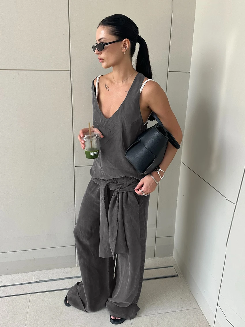 Marthaiqiq Casual Ladies Nightwear Suit Tank Top Pajamas Sleeveless Nightgowns V-Neck Nightie Pants Loose Sleepwear 2 Piece Set