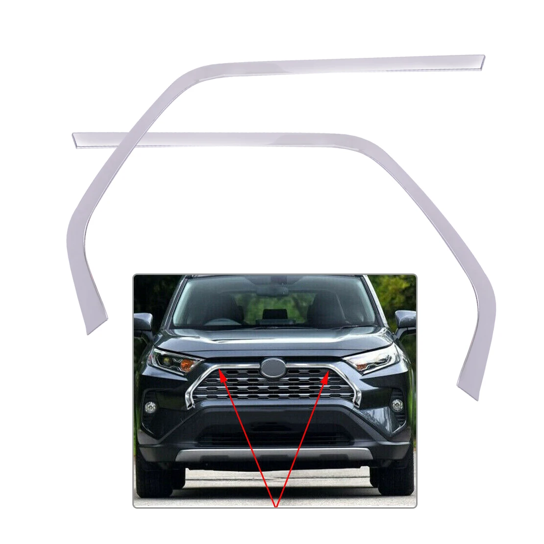 

DWCX 2Pcs Car Stainless steel Chrome Front Grill Grille Decorative Cover Trim Strips Fit for Toyota Rav4 2019
