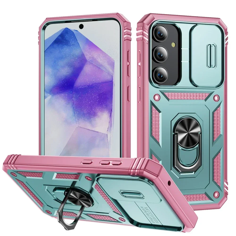 Case voor Samsung Galaxy S24 S23 S22 S25 Ultra Plus A17 A56 A36 FE 4G 5G Slider camera Beschermen 360 Volledige Bescherming Bracket Cover