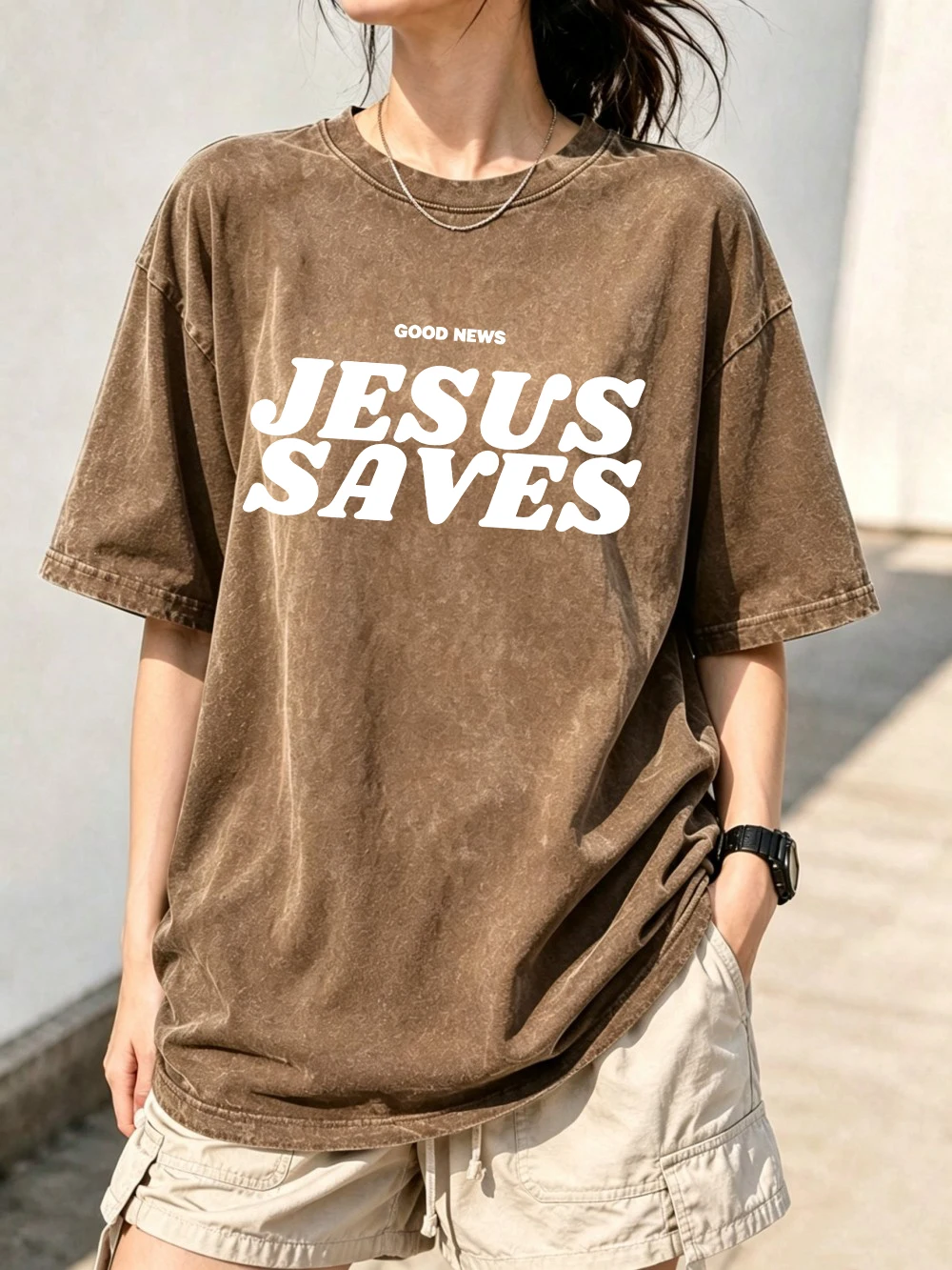 Jesus Saves Good News Prints Washed T-Shirts Womens Cotton Short Sleeve Tops Casual O-Neck Oversized T Shirt Summer Soft Clothes