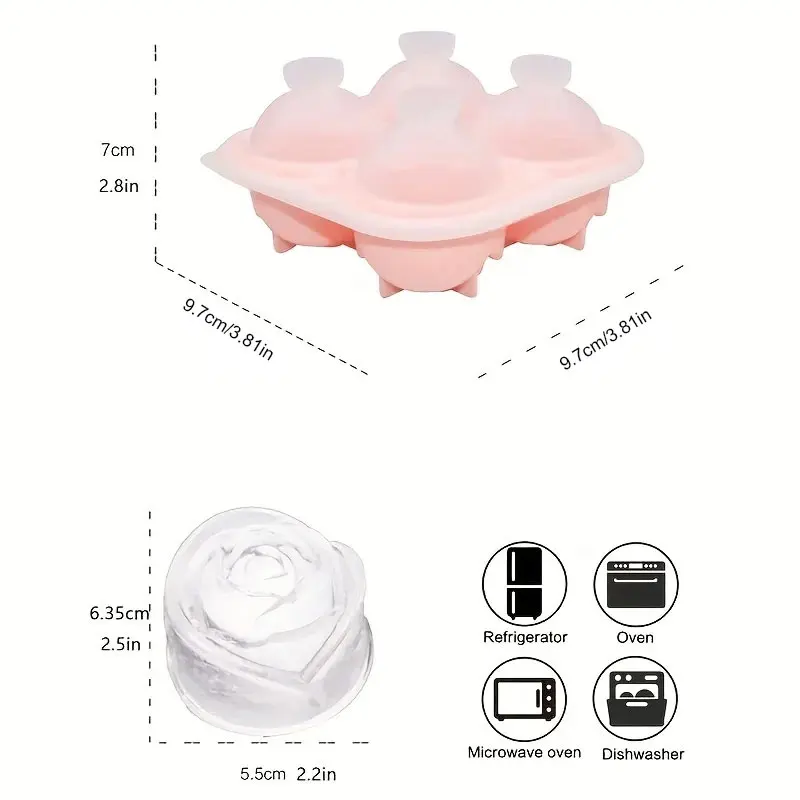 1pc Whiskey Ice Ball Shaped Rose Flower Silicone Ice Tray - Perfect for Home-Made Ice Cubes and Cocktails