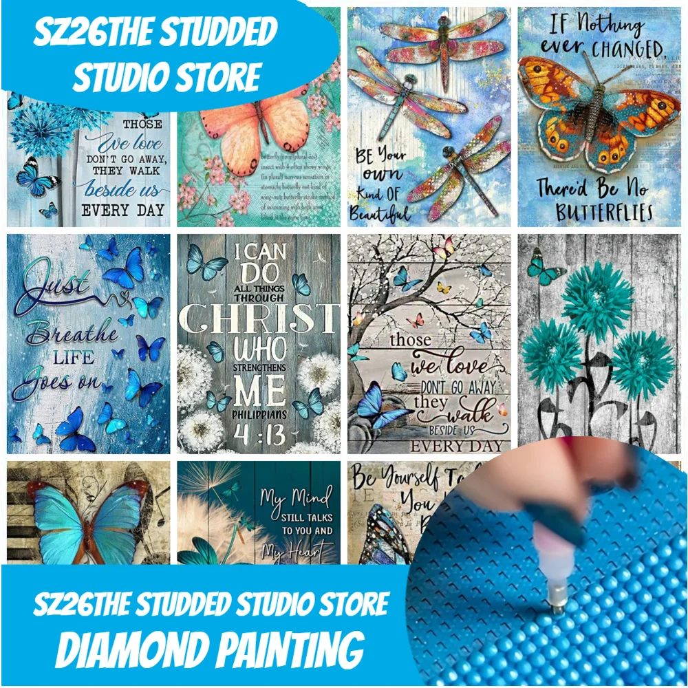 

Sz26The Studded5D Diamond Painting Butterfly Animal Full Round Diy Mosaic Embroidery Text Landscape Home Decor