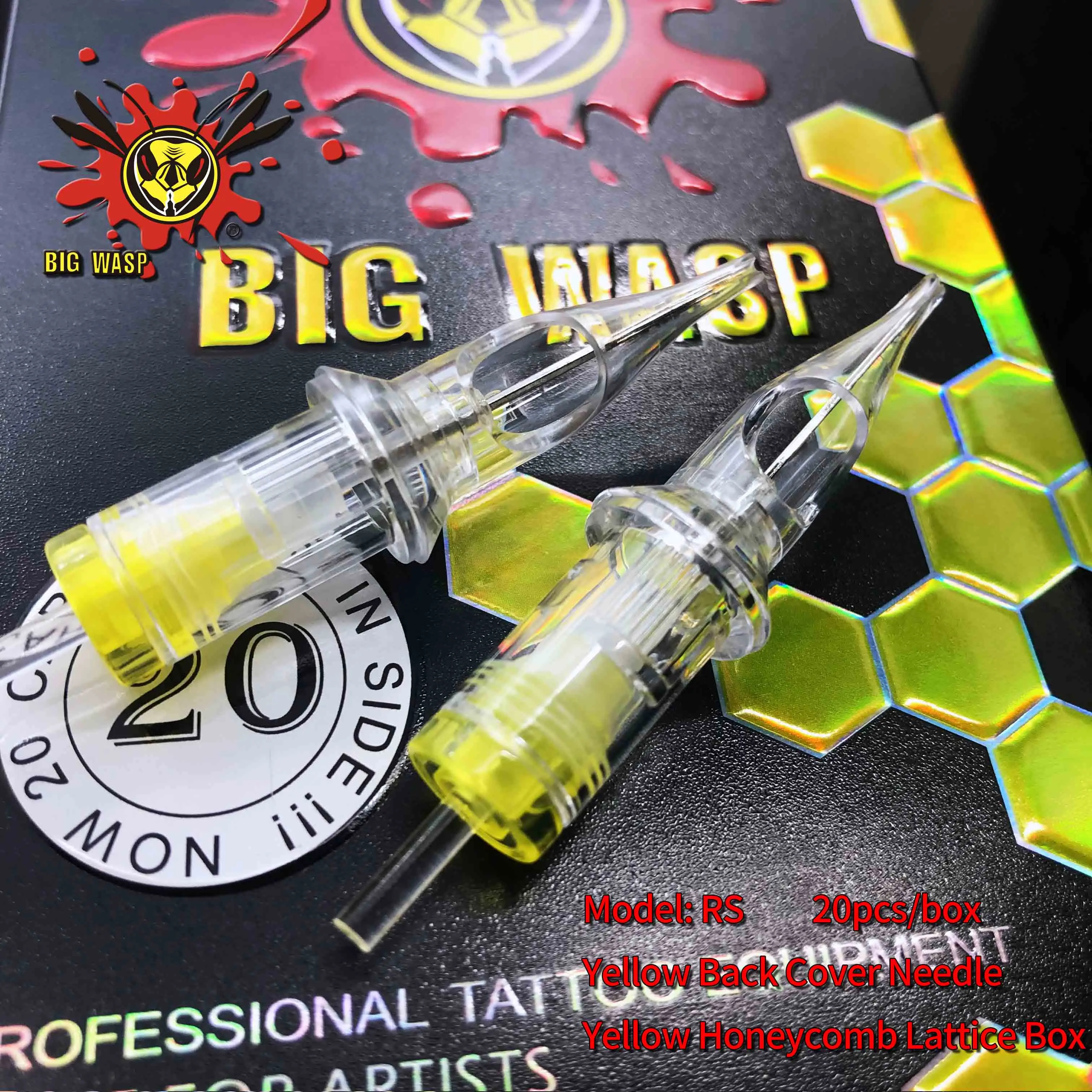 BIGWASP 투명 문신 카트리지 바늘, 영구 메이크업 문신 바늘, 회전식 문신 기계 펜, 0.30mm, 0.35mm RS 20 개