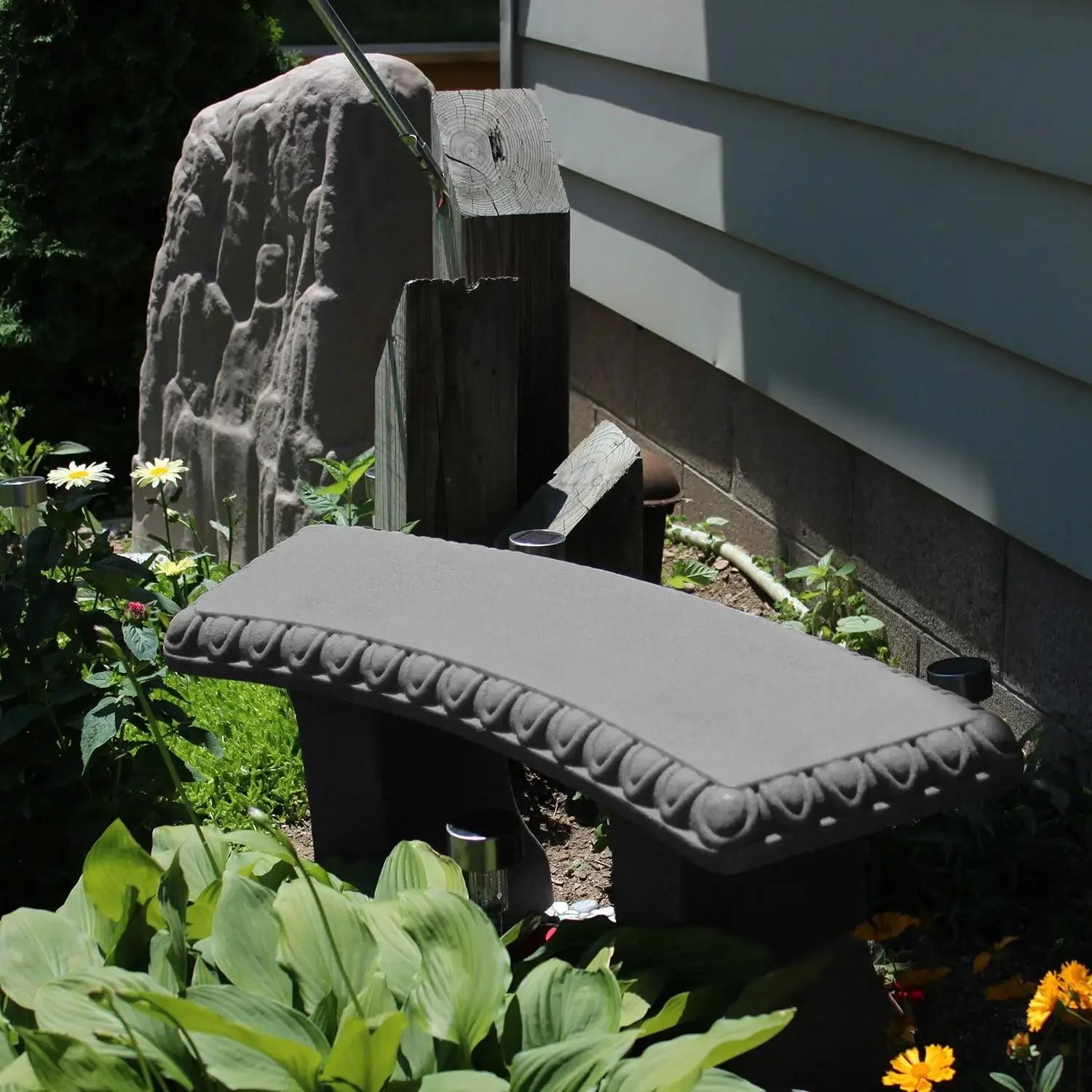 Garden Bench – Natural Granite Appearance , Made of Resin ,Lightweight – 12” Height