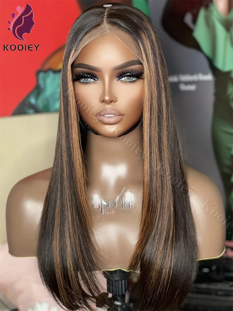 HD 13x6 Highlight Wig Human Hair Honey Blonde Brown Colored Lace Front Wigs For Women Pre Plucked Bone Straight Lace Frontal Wig