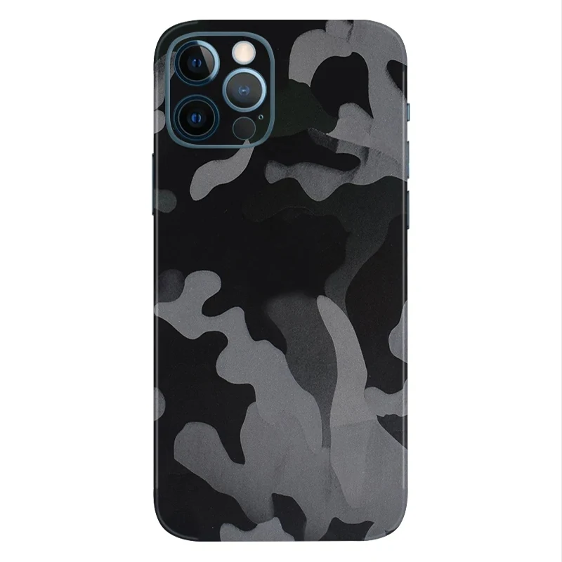 3D Camo Ghost Black Skin Film Wrap Skin Phone Paste Sticker For iPhone 15 Pro Max 14 Plus 13 Pro 12 Mini Full Cover Matte Film