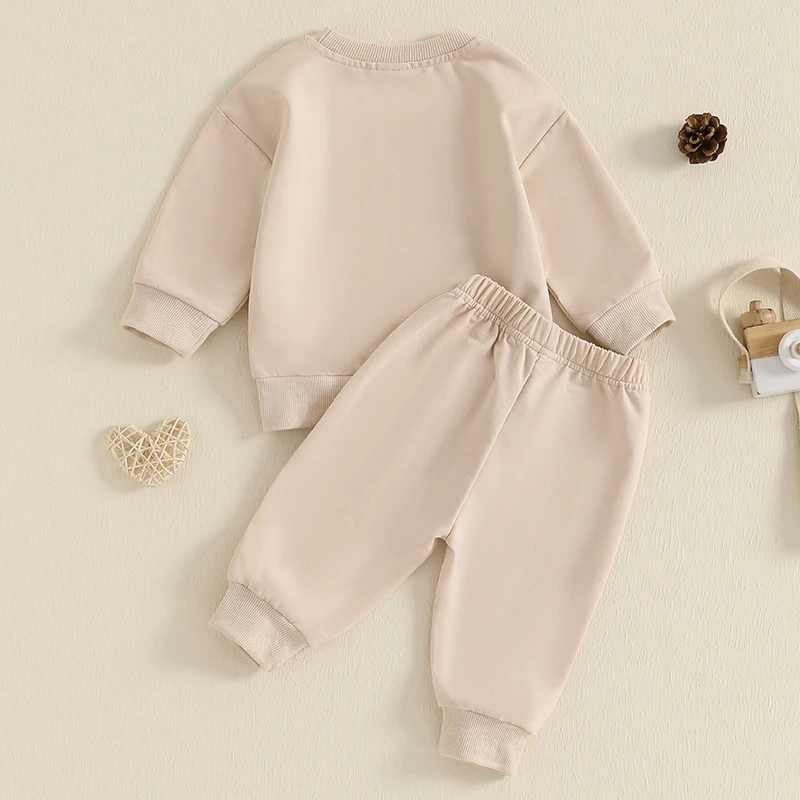 Baby 2 Piece Outfit Letter Print Long Sleeve Sweatshirt and Elastic Pants Set for Newborn Infant Fall Clothes