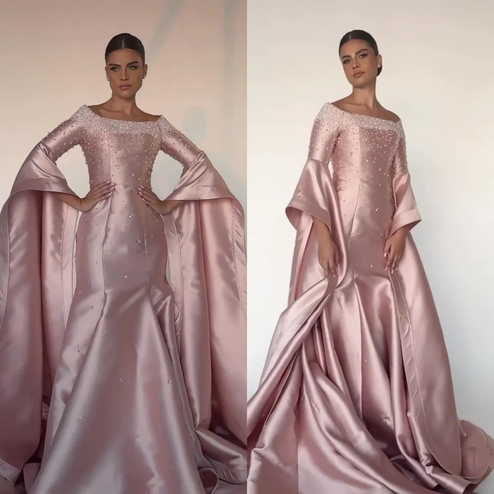 

Elegant Poretrait Mermaid Sweep/Brush Rhinestone Satin Formal Occasion Gown robe femme soirée vestido فساتين سهره نسائيه فخمة