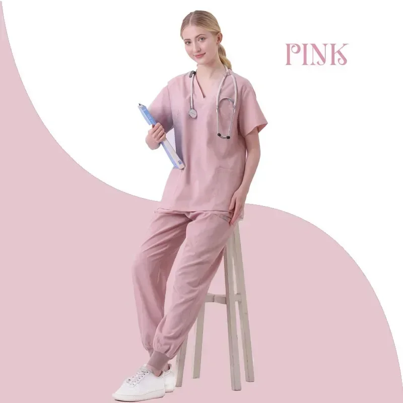 Women Medical Uniforms Elastic Scrubs Sets Hospital Surgical Gowns Short Sleeve Tops Pant Nursing Accessories Doctors Clothes