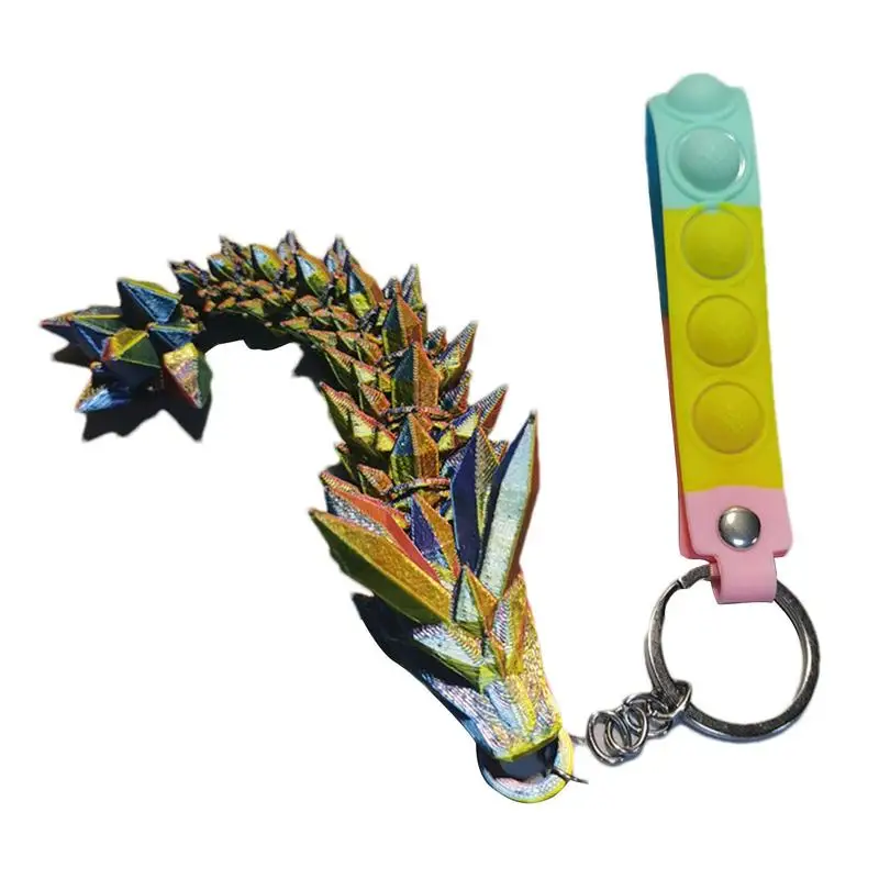 

3D Printed Dragon Flexible Keychain Chinese Dragon Keychain Rainbow Pearlescent Colors Articulated Dragon Year Pendants Dragon