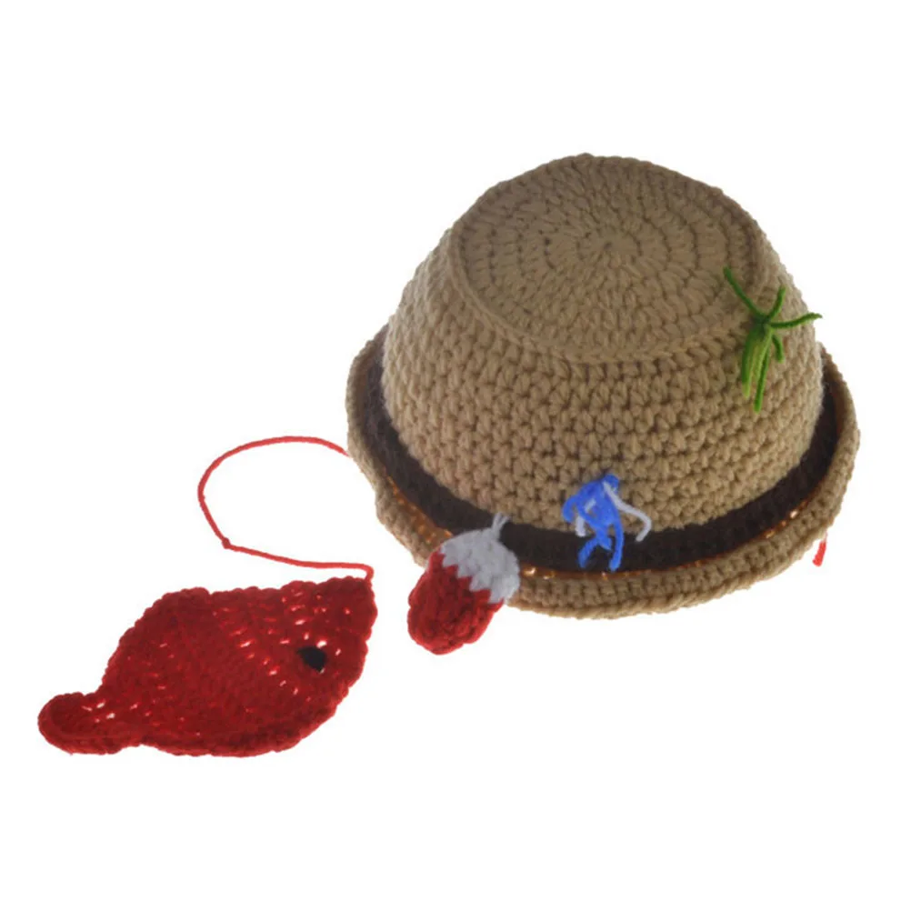 

2Pcs Baby Photo Props Handmade Wool Costumes Soft Material Newborn Photography Clothes Fisherman Hat Photoshoot Outfits