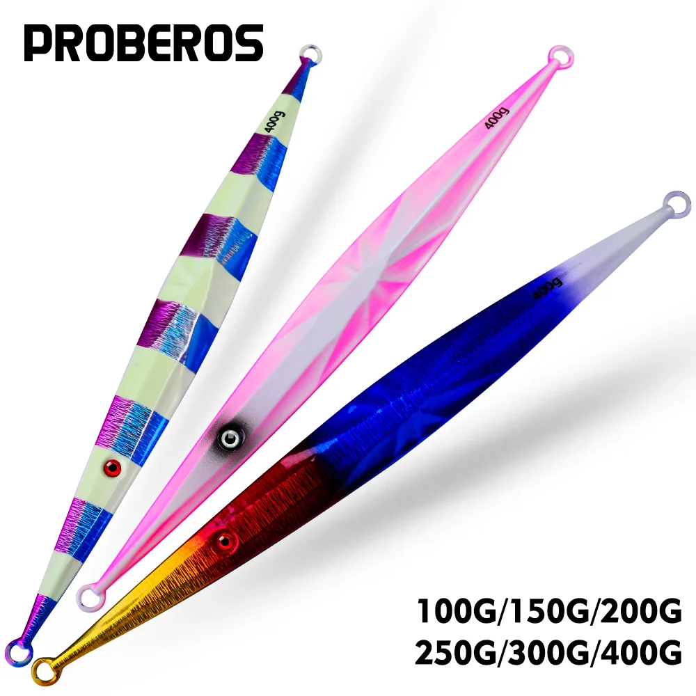 PROBEROS 5pcs 100G-400G Luminous Metal Jig Lure Deep Sea Artificial Bait Saltwater Fishing Lures Fishing Tackle Accessories