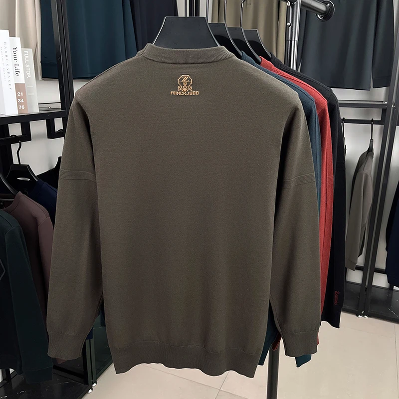 เสื้อสเวตเตอร์ไหมพรมคอ tròn ผู้ชาย สำหรับฤดูใบไม้ร่วงและฤดูหนาว  สไตล์ลำลองสำหรับวัยรุ่นและธุรกิจ  สีพื้น  ผ้าแคชเมียร์