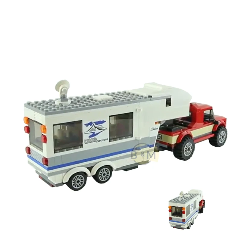 Coche de Camping de la serie City para padres e hijos, 360 piezas, Mini modelo de bloques de construcción autoblocantes, juguete para niños, regalo de cumpleaños y Navidad