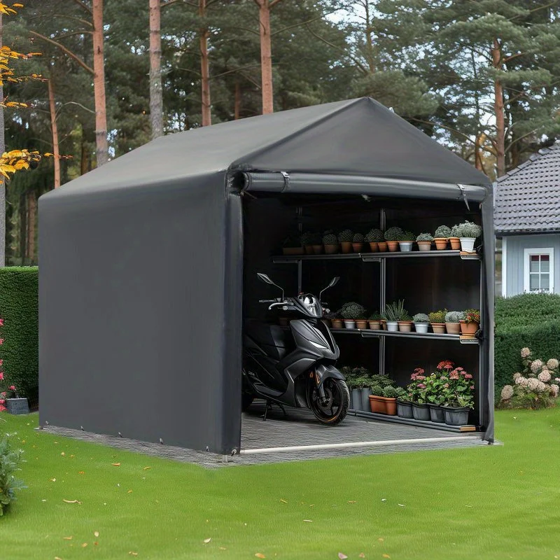 

5'x7.2' Heavy-Duty Portable Storage Shed & Carport Canopy with Metal Frame - All-Weather Shelter Suitable for Bike, Motorcycle, Garden Storage, Carport Canopy Cover for Outdoor Vehicle, Assembly for Use