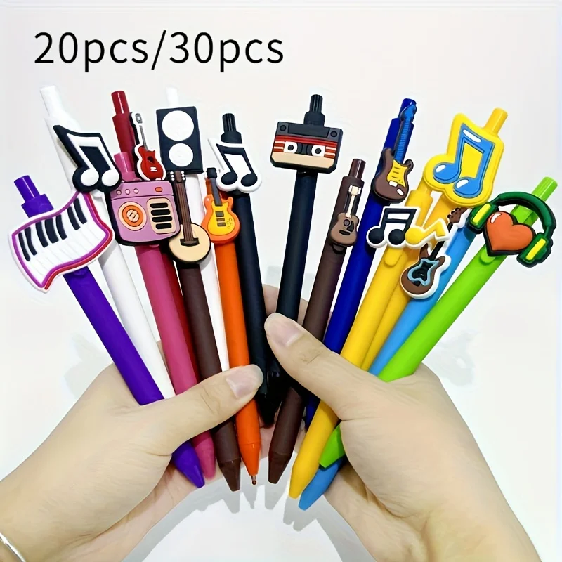 

20pcs/30pcs Musical Instrument Theme Patch Pen Creative PVC Soft Adhesive Patch Neutral Pen Student Writing Stationery Ballpoint