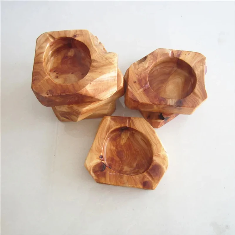 Solid Wood Ashtray Creative Irregular Round Desktop Ashtray About 12cm 15cm Diameter