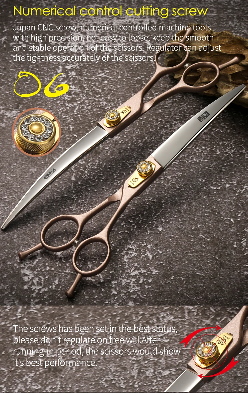 Fenice JP440C Hundeschere aus Stahl, 7/7,5/8 Zoll, Hundesalon-Schere, gebogene Haarschneideschere für Hunde, professioneller Groomer – Detail 10