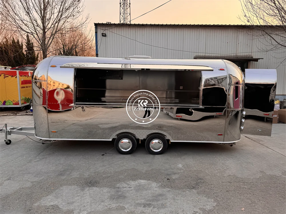 Truk Makanan Aliran Udara Stainless Steel Dapur Bergerak Peralatan Lengkap Pizza Kios Kopi Kustom Trailer Makanan Cepat