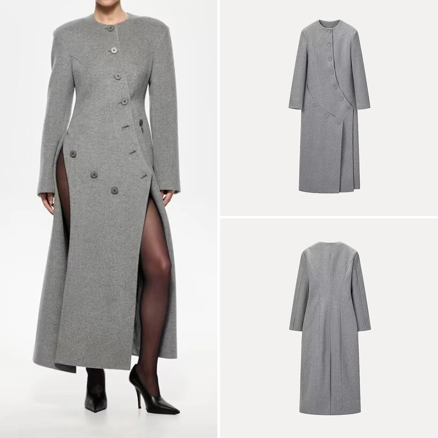 

2025 Winter New Women's Long Woolen Coat Multi-Buled Commuter Versatile Outerwear Ele round Ne Regular Thin