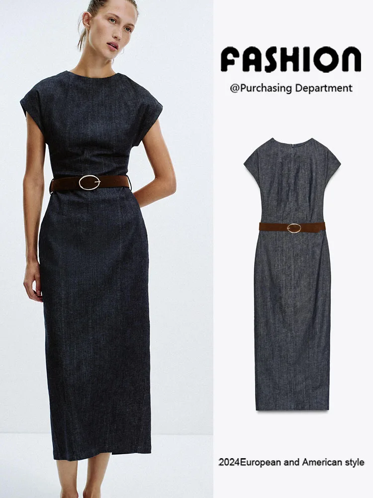 

Ele Split Slim Fit Midi Dr with Belt New Autumn Women's Faion ZA2025 Stage Costume Ethnic Wear Ladies Gown