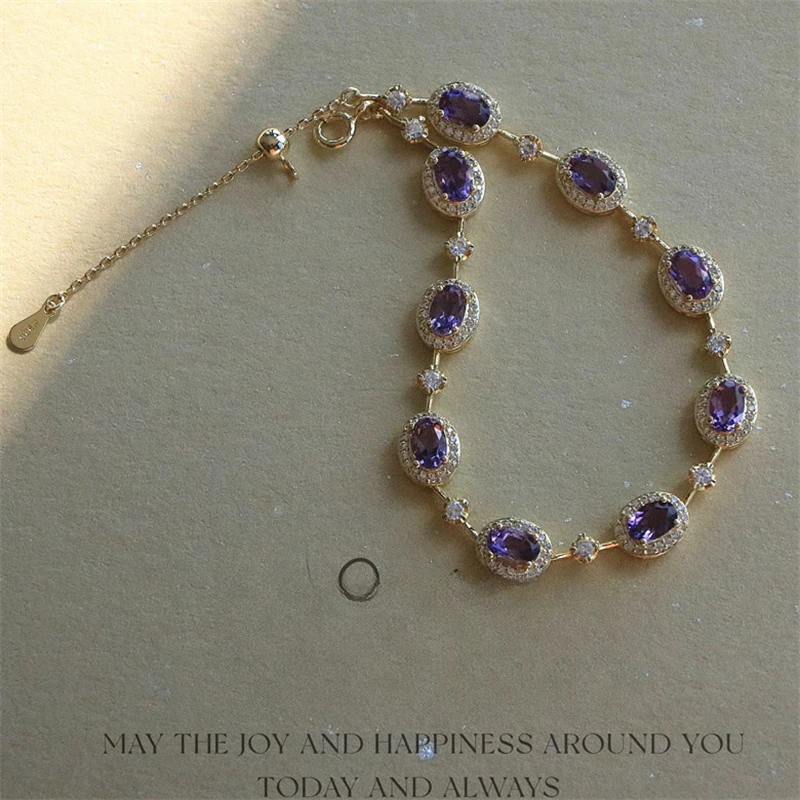 

French Original Design Amethyst Luxury Jewelry Bracelet Women Fashion New Stainless Steel Bracelet Girls Accessories Wholesale