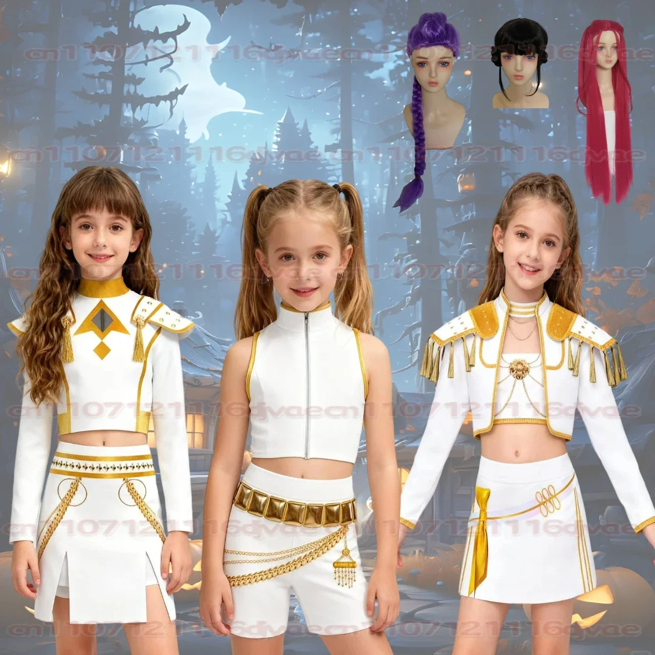 Fantasia Rumi Zoey Mira Cosplay Mädchen singende weiße Anzüge Cartoon Dämonenjäger Disfraz Kostüm 6 bis 14 Jahre Halloween-Kleidung
