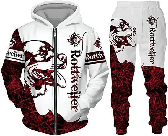 Herren Reißverschluss-Hoodie Trainingsanzug mit 3D-Grafikdruck Löwenkönig Langarm-Sweatshirt Jogginghose Locker Sitzend Herbst Winter Hip-Hop Alltagskleidung – Detail 6