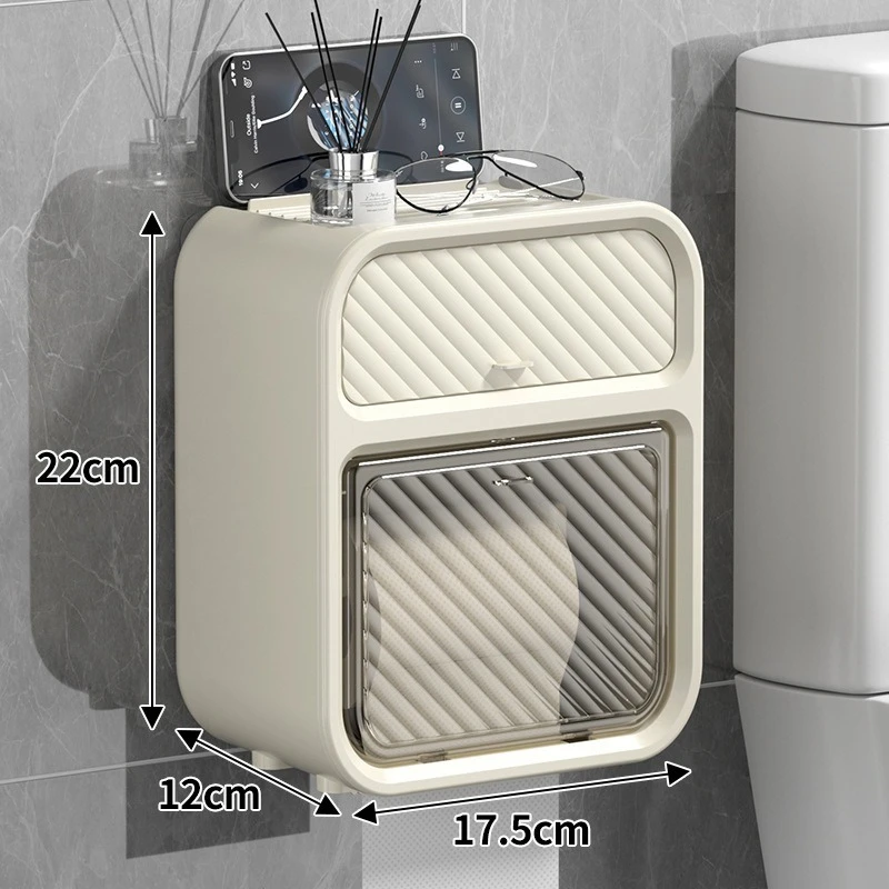 Multifunctional Toilet Paper Storage Box Double Layer Wall Mounted Punch-Free Waterproof Drawer Tissue Holder Bathroom Supplies