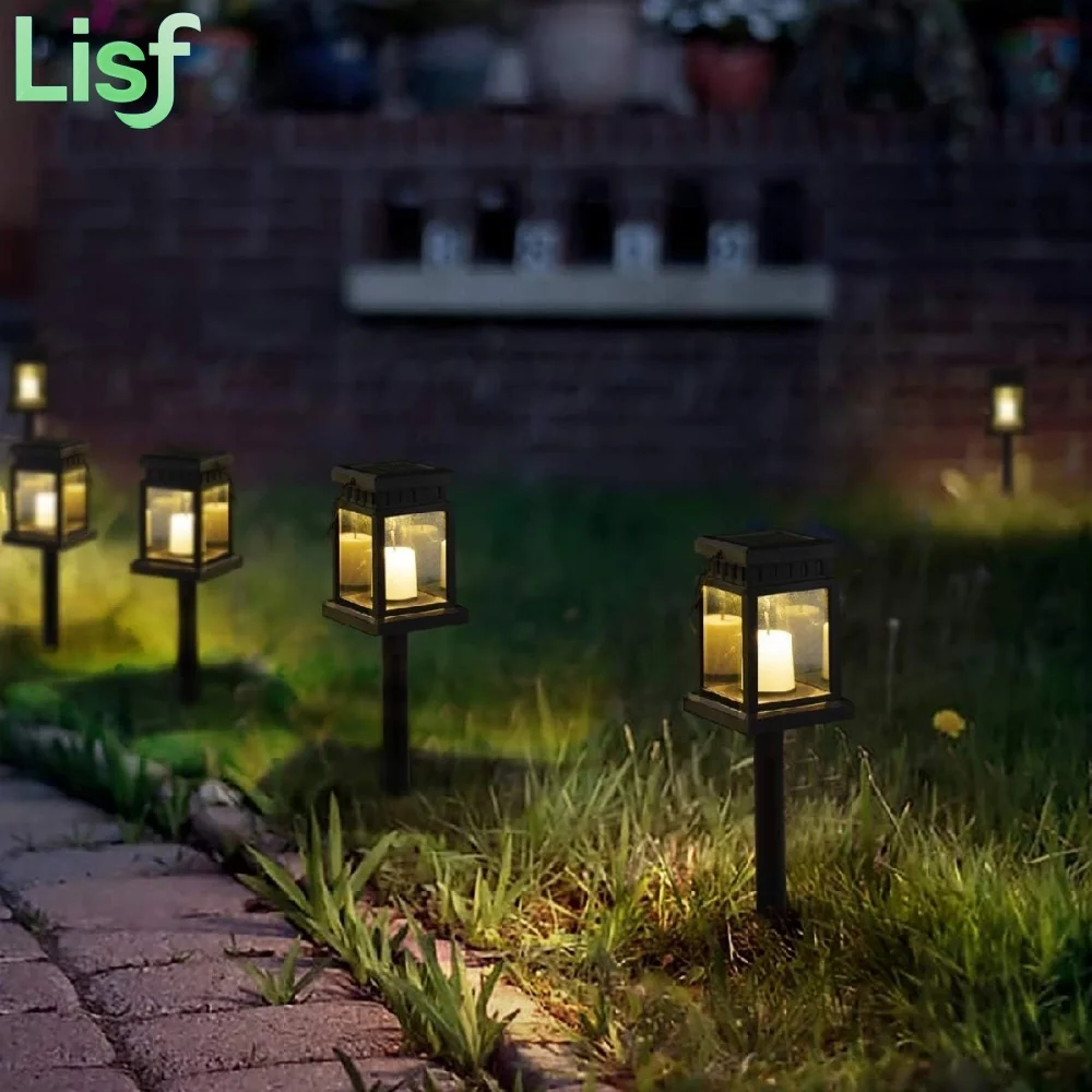 Solar LED Landscape Lights Candle with Ground Stake Waterproof LED Solar IP44 Auto ON/OFF Landscape Light for Outdoor Lawn Yard