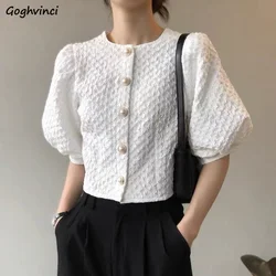 Shirts Women Soft Simple Retro New Arrival Puff Sleeve Summer Clothing Straight Casual Young Ladies College Hot Sale Korean Chic