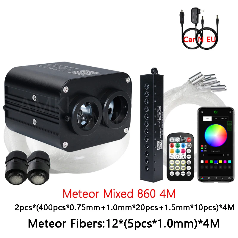 20W Twinkle Autodak Sterlicht met RGB Meteor Muziek APP Controle Glasvezel Ster Plafondlamp Kit voor Sterrenhemel plafond