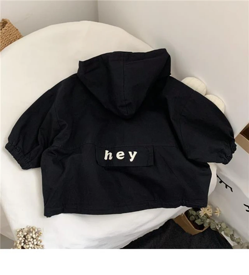 2025 New Spring Autumn Boys Hooded Jacket Letters Fashion Handsome Children's Windbreaker Coat Long Sleeves Zipper Outerwear