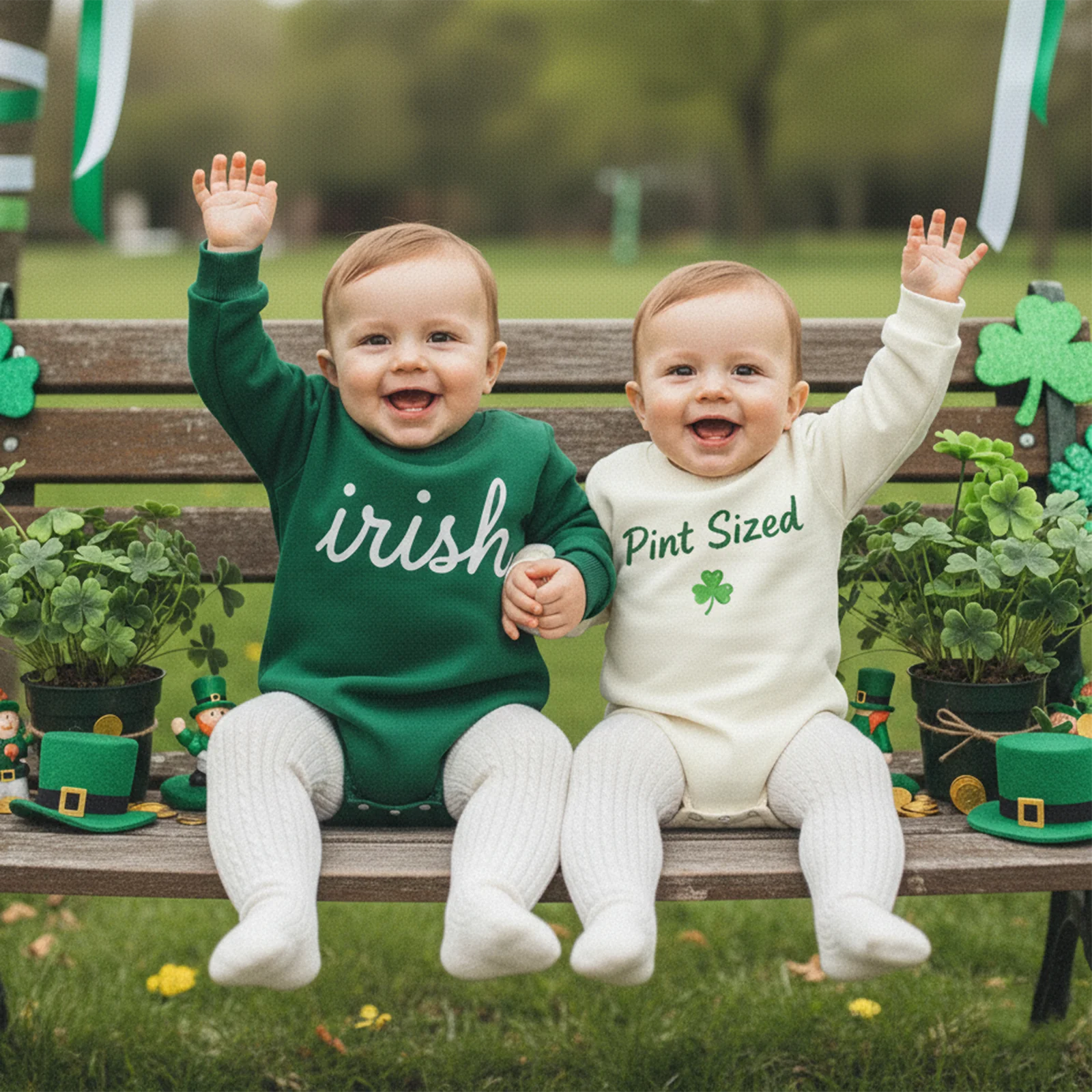 Infant Baby Irish Romper Casual Shamrock Letters Printed Crew Neck Long Sleeve Sweatshirt Bodysuits Jumpsuit