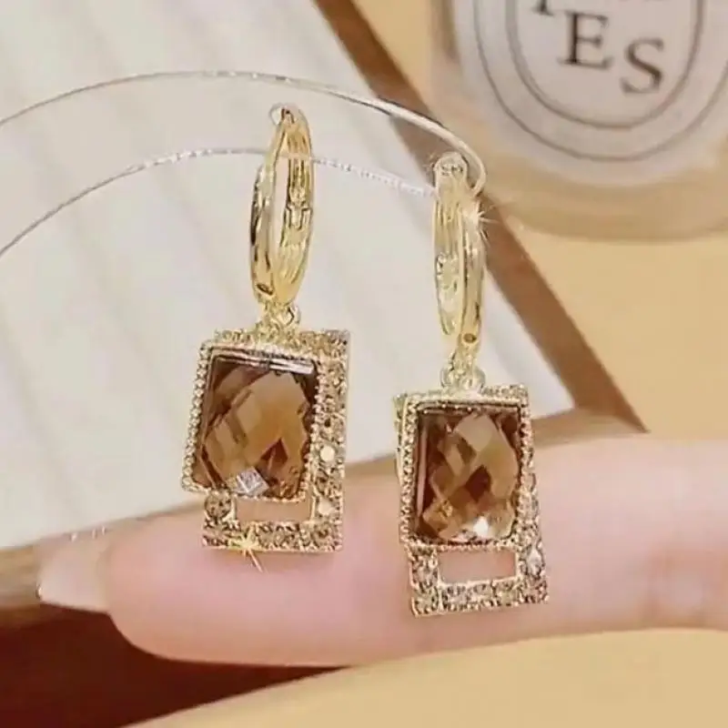 925 Silver Needle Korean Fashion Zircon Drop Earrings For Women Jewelry 2024 Trending New Luxury Vintage Gold Color Earrings