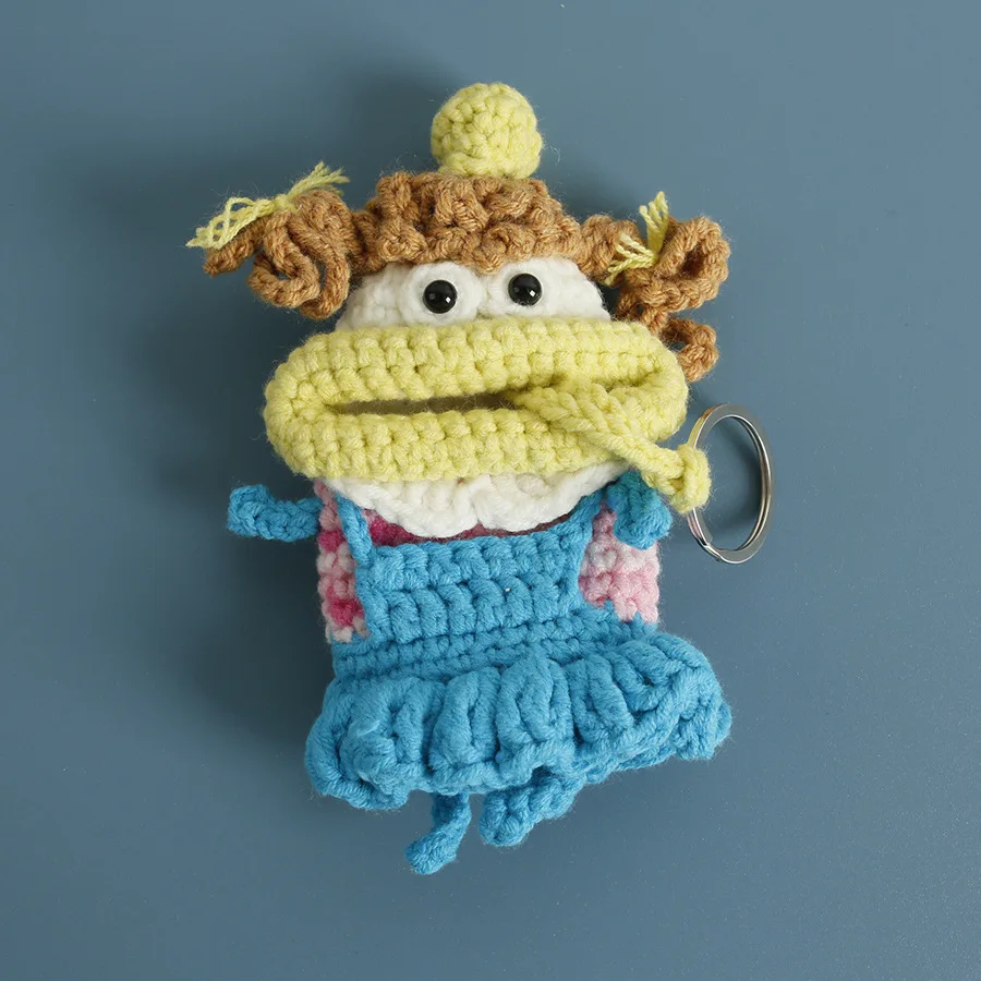 Cute Sausage Mouth Girls Doll Crochet Keychains Handmaking Knitting Doll Car Keys Holder Fashion Crochet Small Bag Keyrings 2024